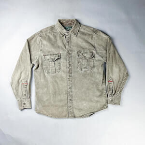Vintage Button Up, Men's Long Sleeve Shirt by Woolrich, Grey Fine Corduroy